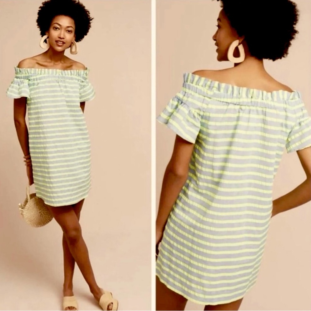 Anthropologie Dress Corey Lynn Calter Off
Shoulder Mini Neon Green Stripe: M